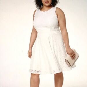 CITY STUDIO Lace Fit & Flare Dress Sleeveless White Women’s Plus Size 22W 1X